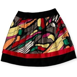 Nygard Collection Silk Multicolor Abstract Print Full Pleated Skirt Size 14